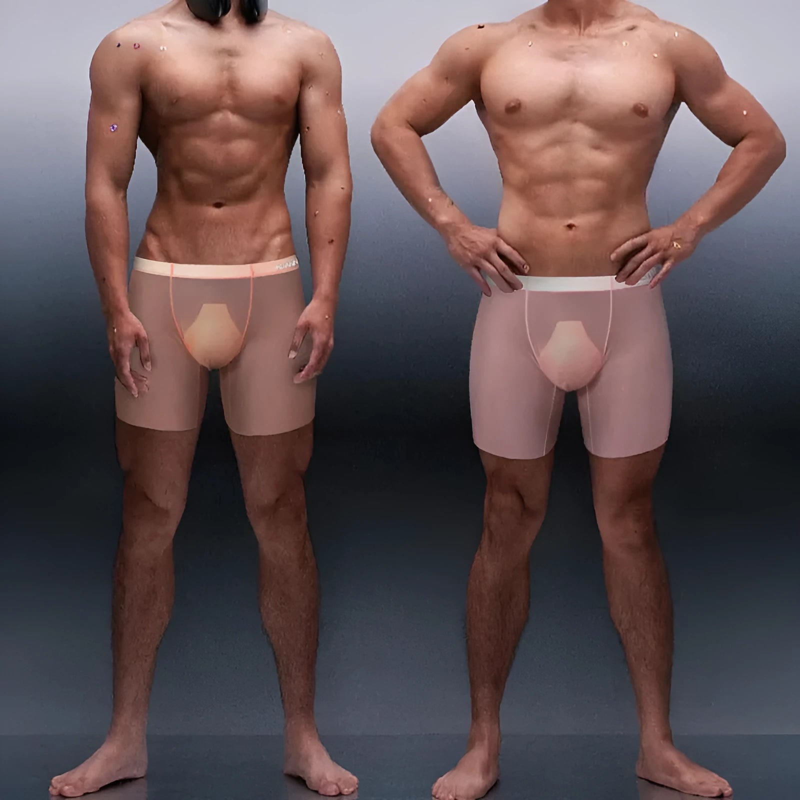Men's seamless boxer shorts in orange colour showing low waist design and quick-drying nylon fabric