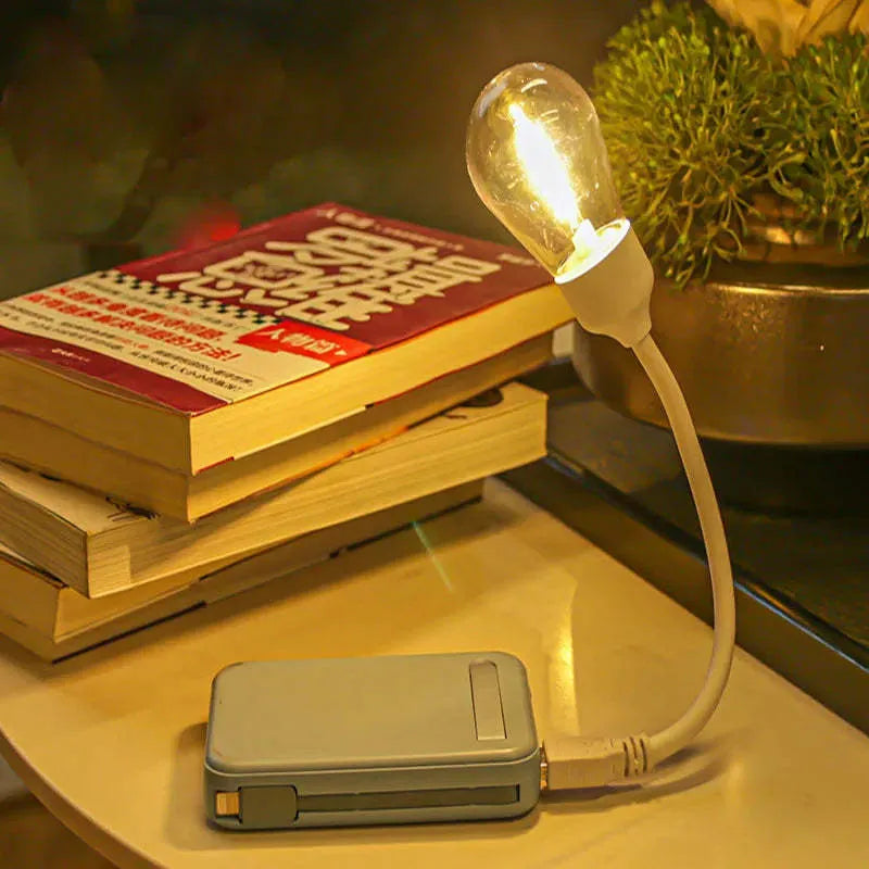 USB rechargeable folding tungsten night light with S14 style bulb in warm white colour