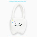 White plush shoulder tote bag with cute teeth pattern decoration and crossbody strap