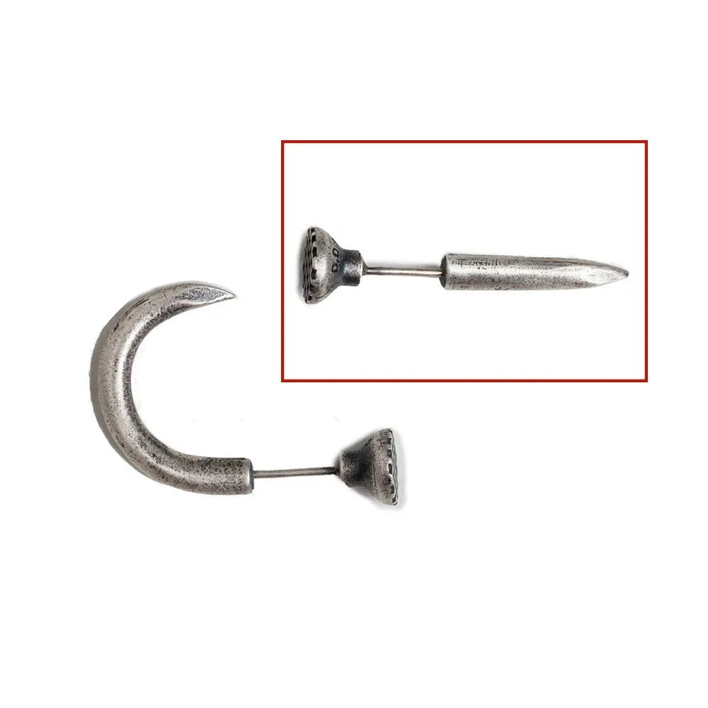 S925 sterling silver nail stud earring in straight or curved punk gothic design