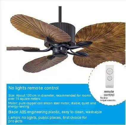 Retro-style ceiling fan light with wooden blades and five copper lampshades