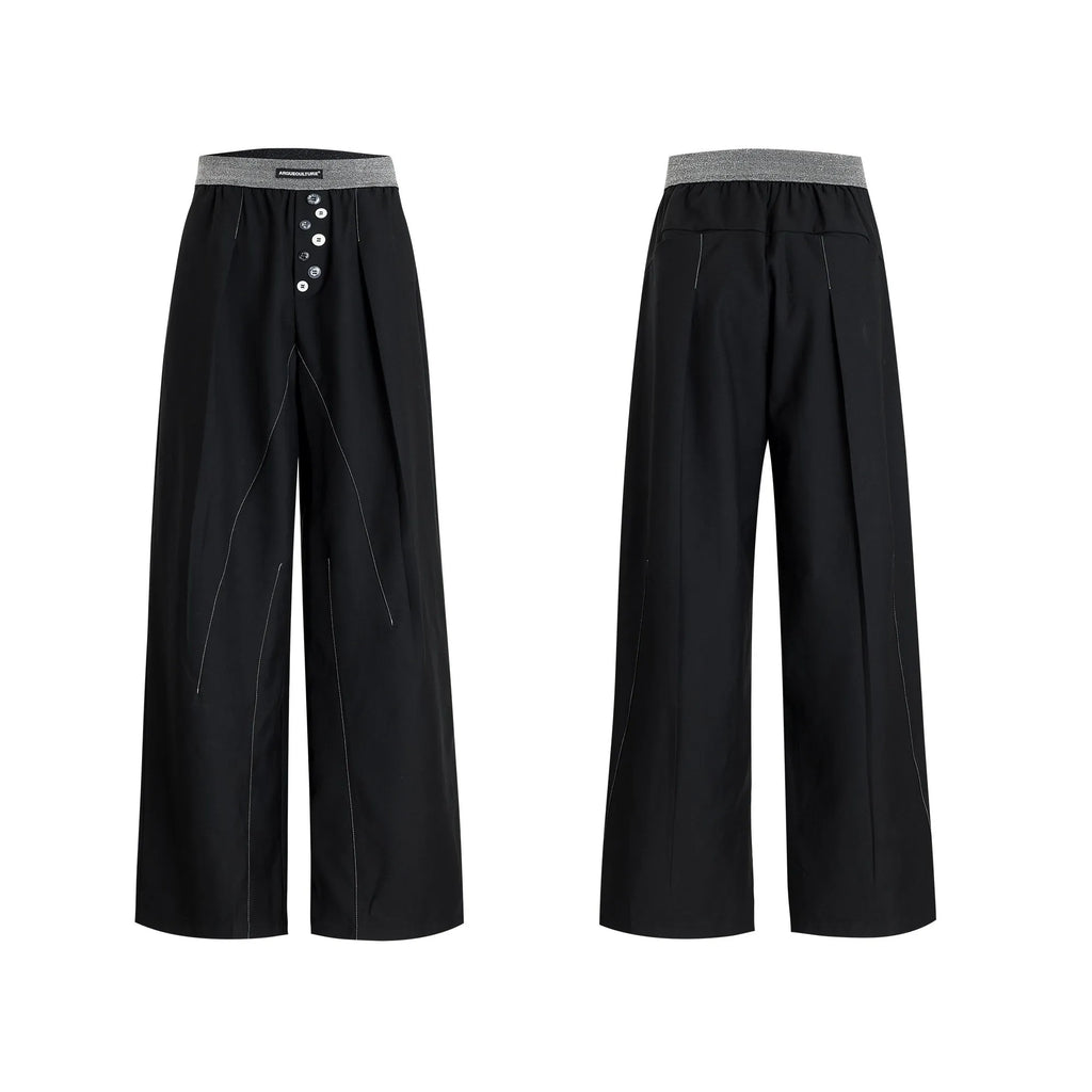 Straight-leg high-waist casual trousers with button-fly design in black or grey colour