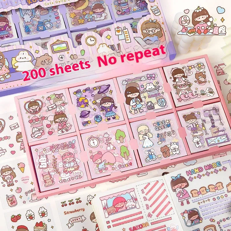 Children's sticker sheet with printed designs for notebook and card decoration
