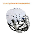 Ice hockey helmet with a carbon steel face mask showing impact-resistant shell and cushioned interior lining.