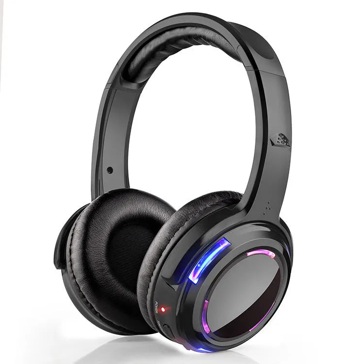 Black over-ear silent disco headphones with 3 metre cable and rechargeable battery for wireless party events