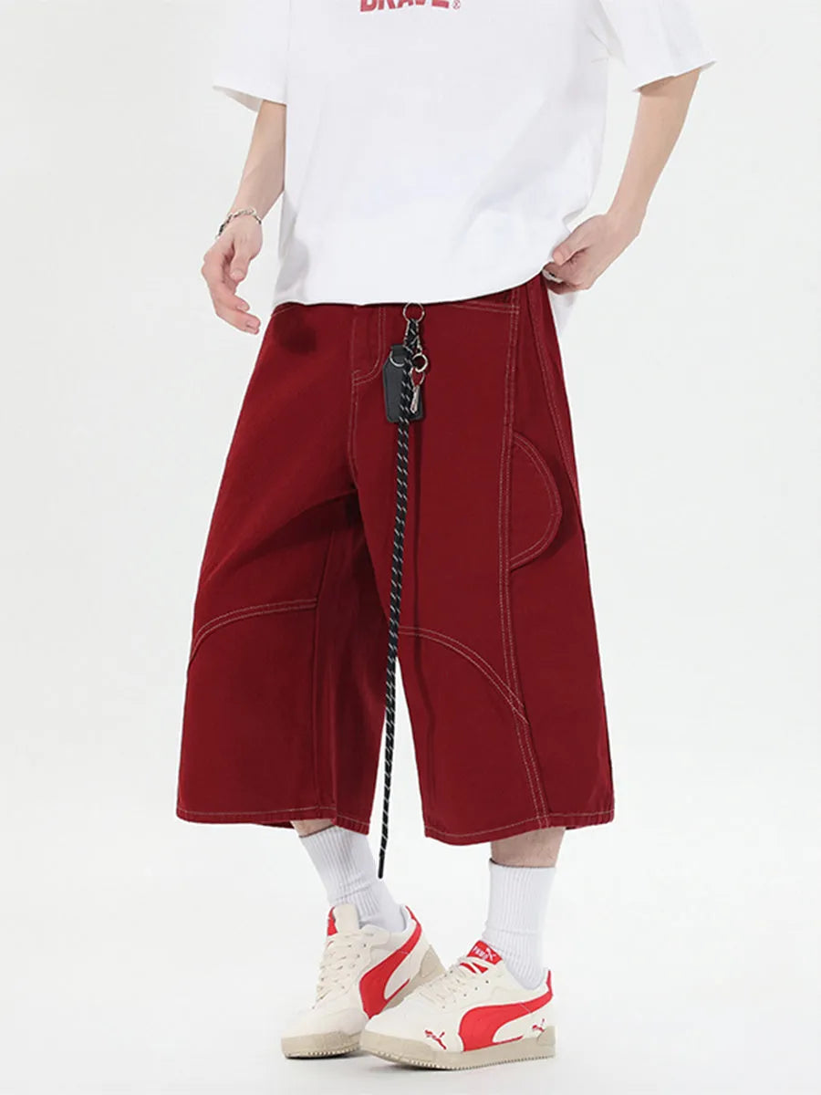 Retro denim workwear shorts with multiple pockets and wide leg design in black colour