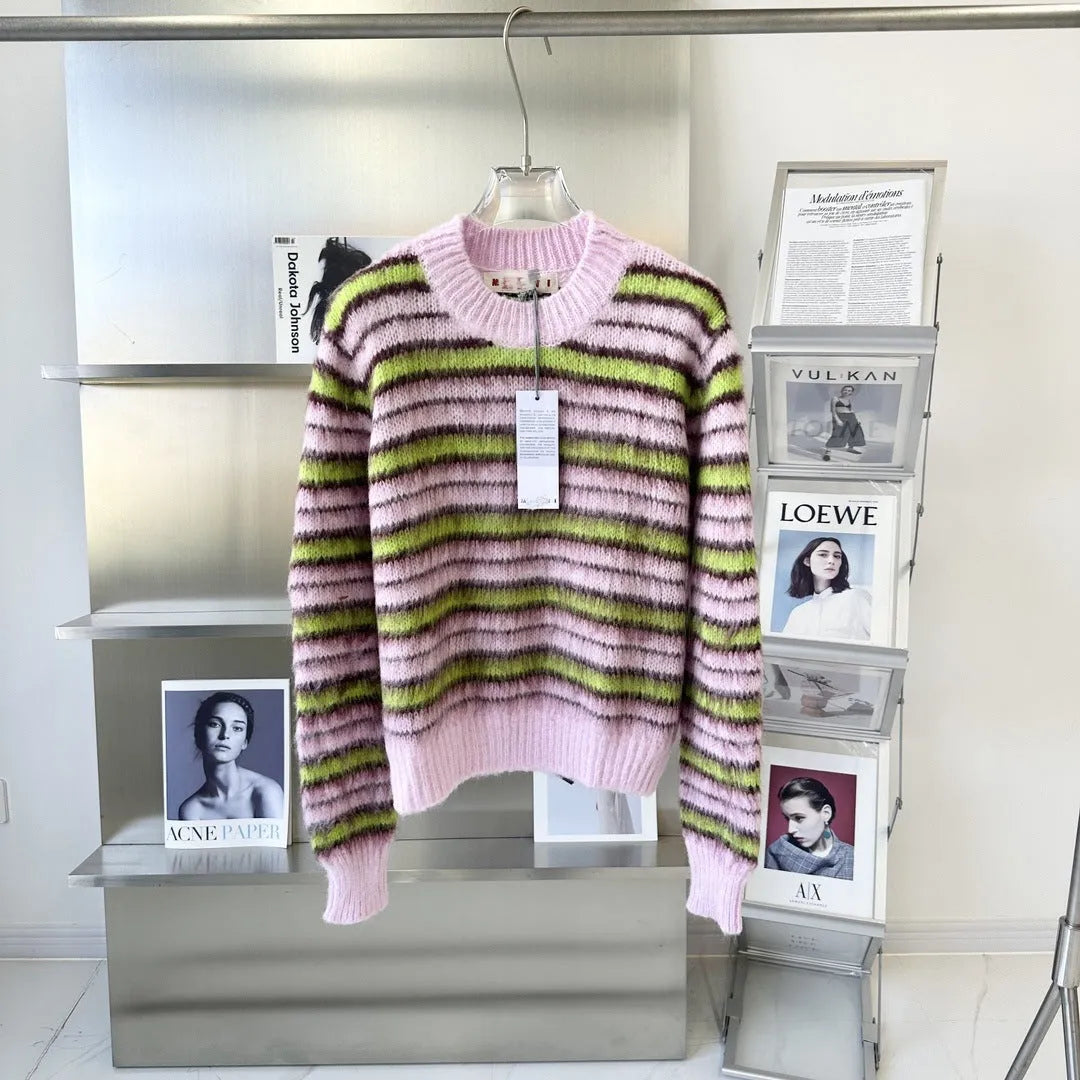 Pink women's wool cardigan with nap texture shown as both pullover and cardigan styles