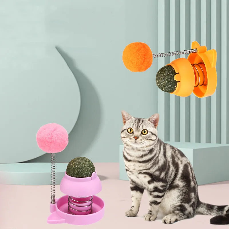 Blue self-licking mint ball cat toy for dental care and hairball relief