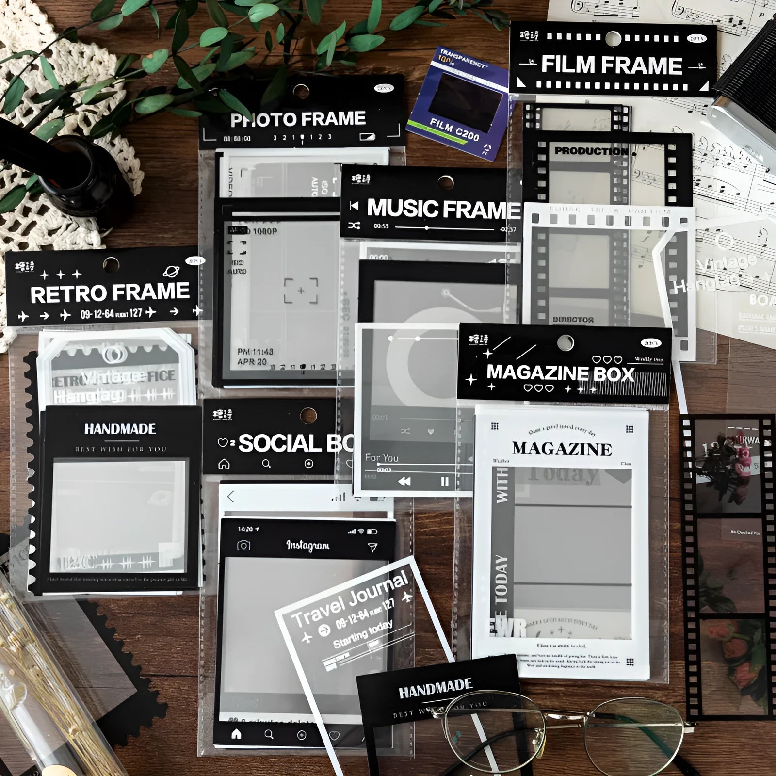 Frame Series retro film journal decorative stickers with transparent PET base paper