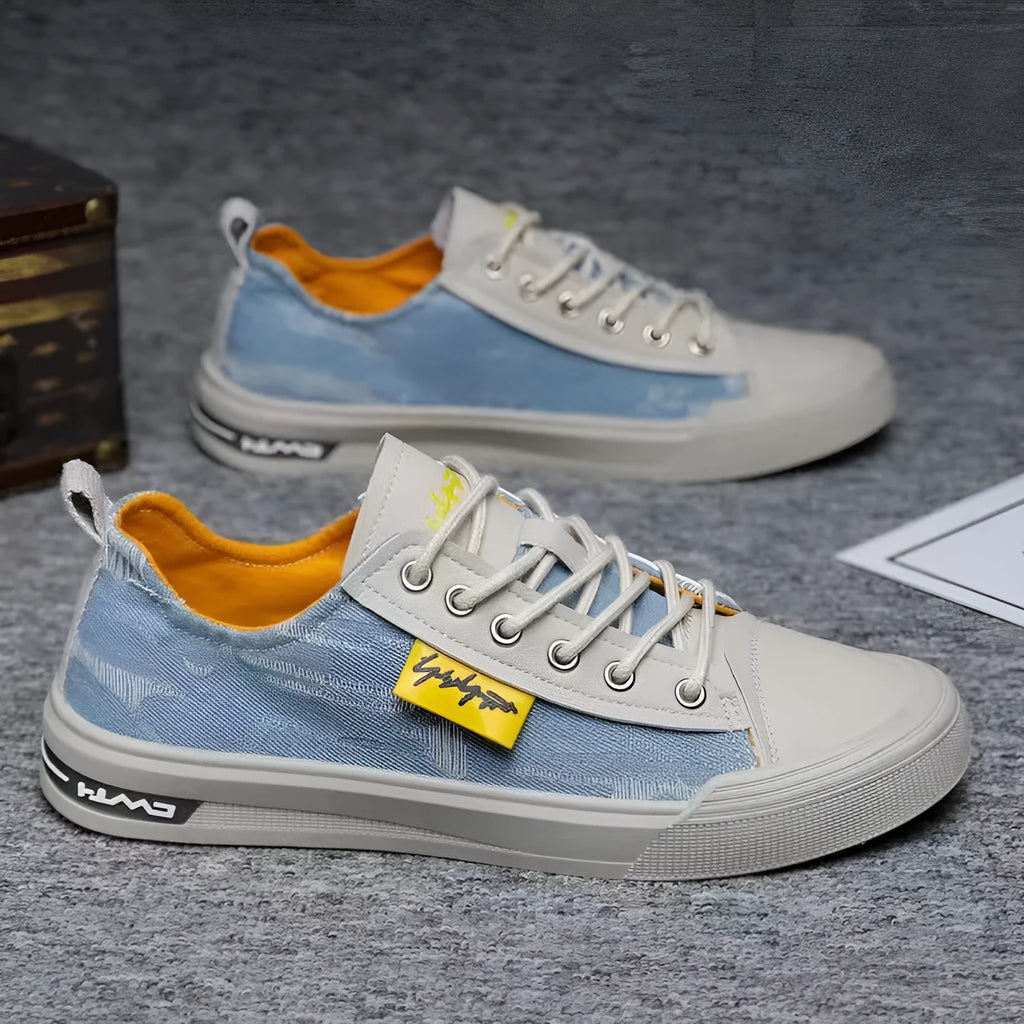 Men's casual canvas shoes front lace-up round toe available in black dark blue and light blue sizes 39 to 44