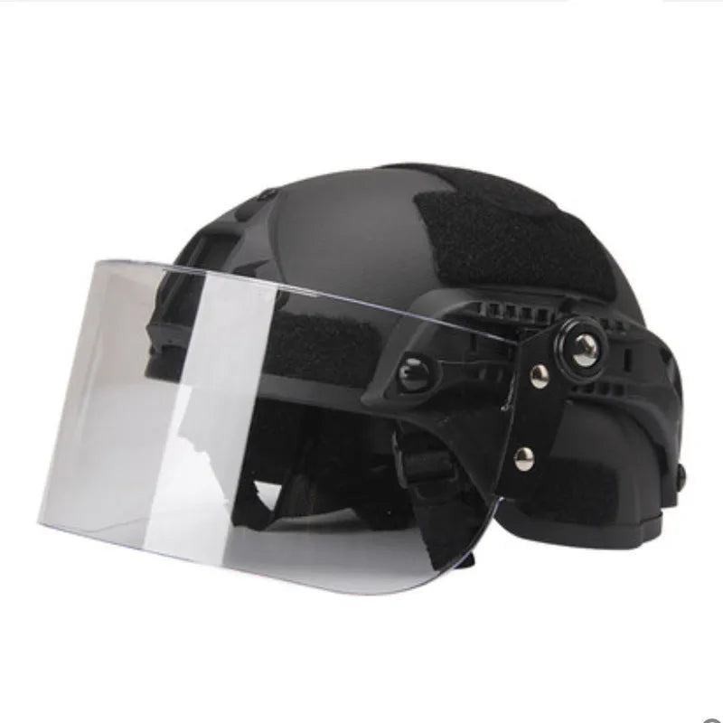 Transparent windproof polycarbonate face protection mask with semi-rimless frame and guide rail system, 30x15cm