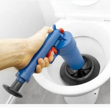 High-pressure plastic drain blaster gun with four suction cup adaptors for unblocking pipes.