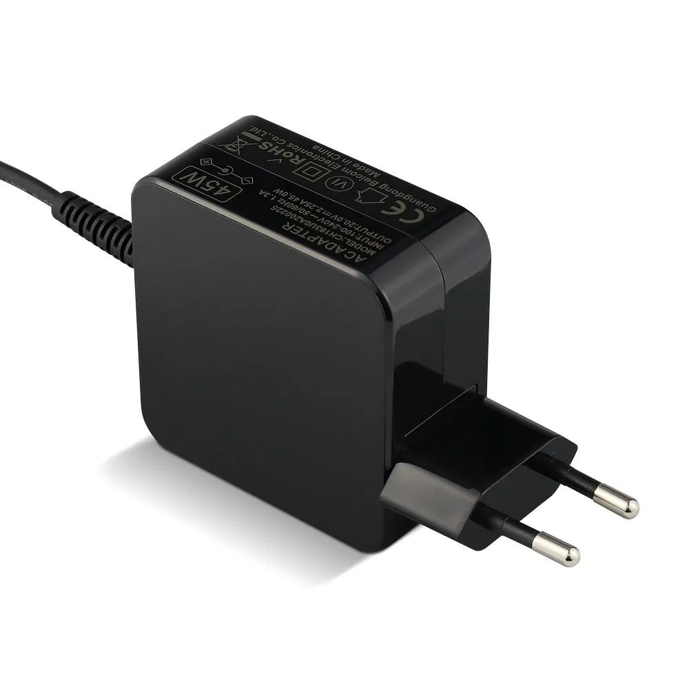 Black 45W laptop power adapter with American standard plug and DC connector