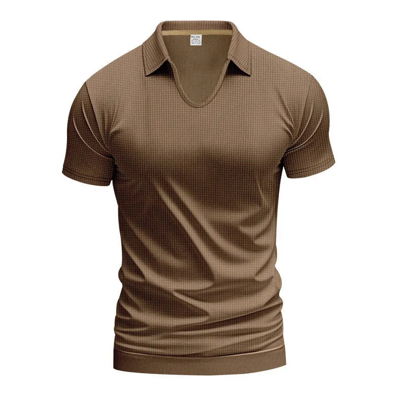 Men's light grey V-neck short sleeve t-shirt with loose fit casual design