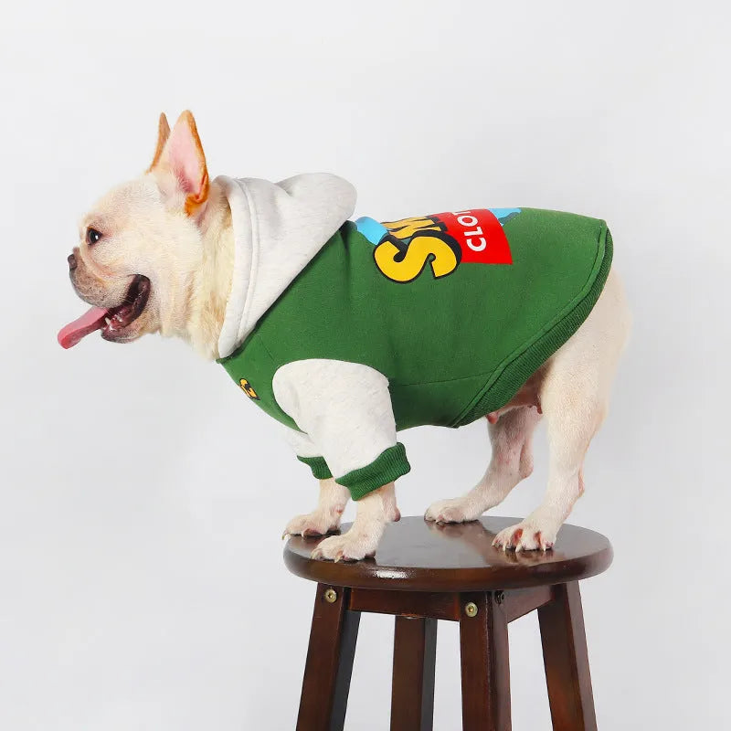 Green cotton dog jacket for autumn and winter wear, sized for large breeds.