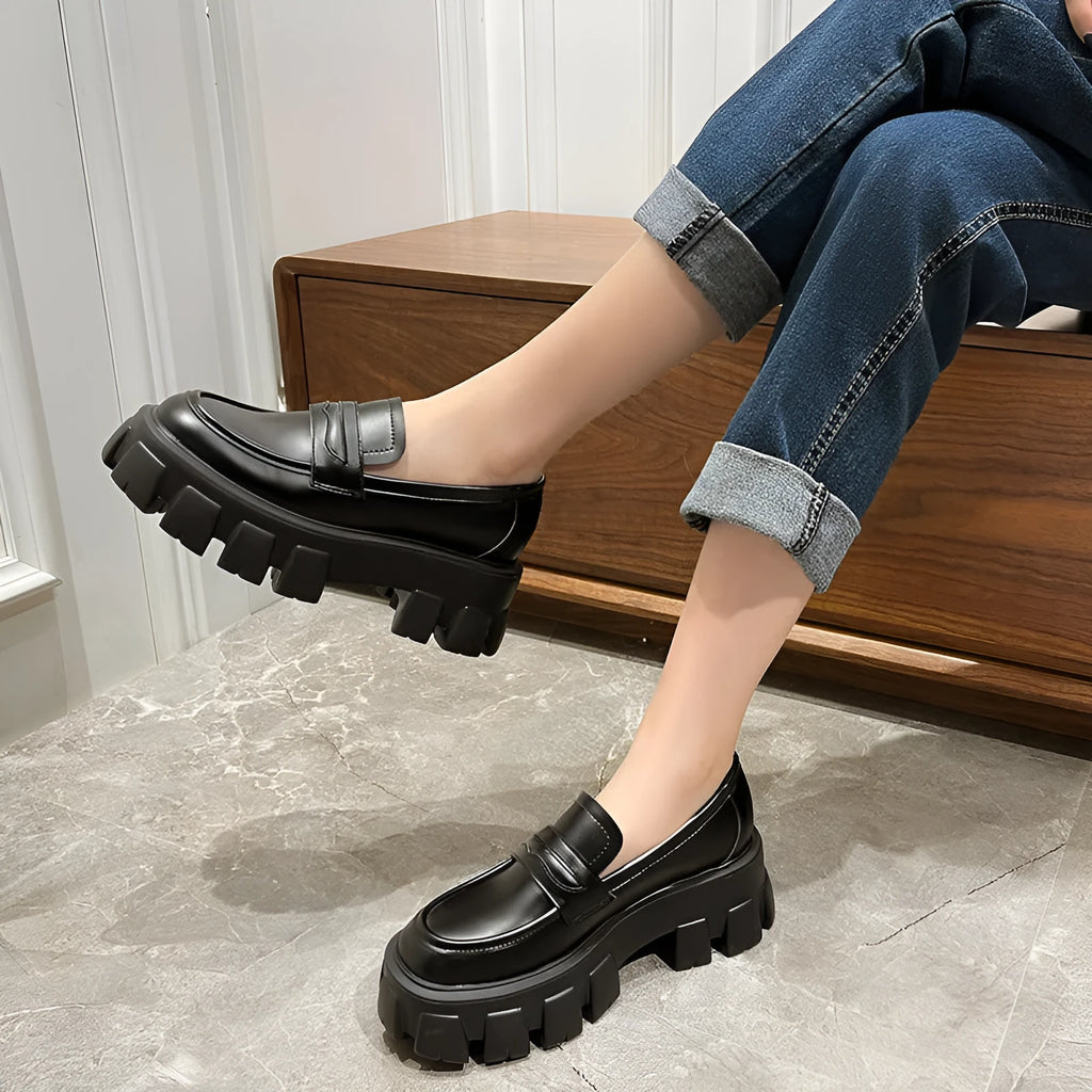British style wide fat foot loafers in matte or patent leather with muffin base heels