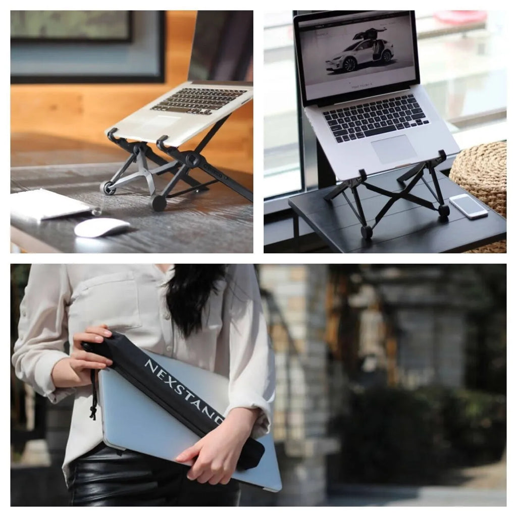 Portable folding computer bracket with adjustable height in sagacious black colour