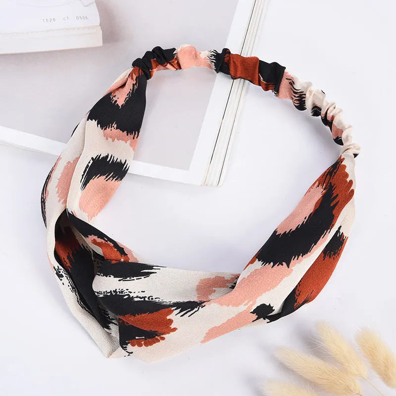 Elastic cross hair band in cloth with assorted colours navy purple beige red dark green grass green