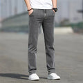 Men's smoky gray straight leg jeans with low waist and high elasticity rabbit fur blend fabric