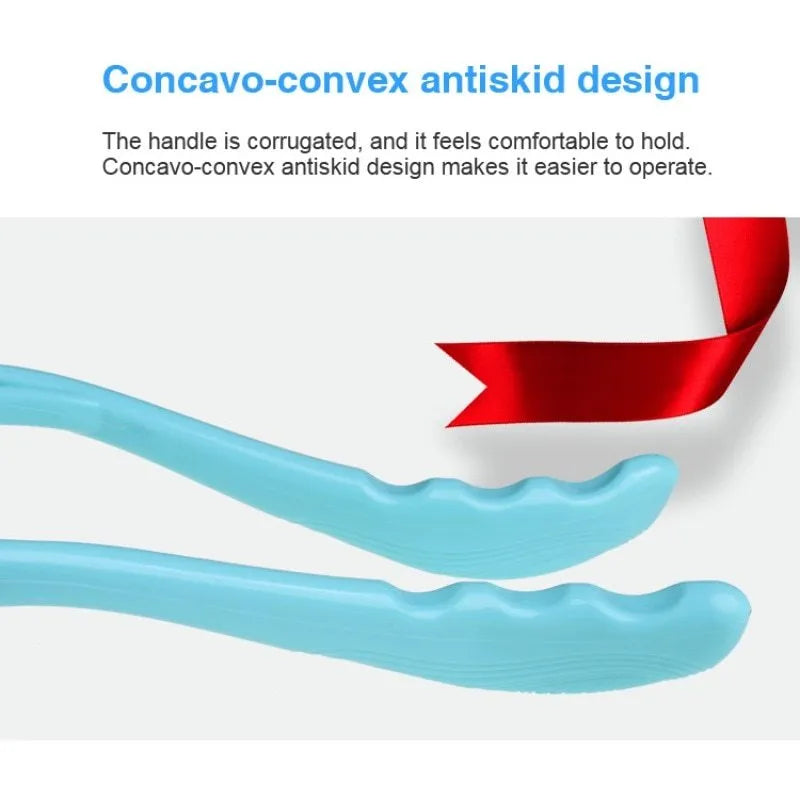 Plastic pressure point therapy massager in blue colour showing adjustable width and 3D floating point design