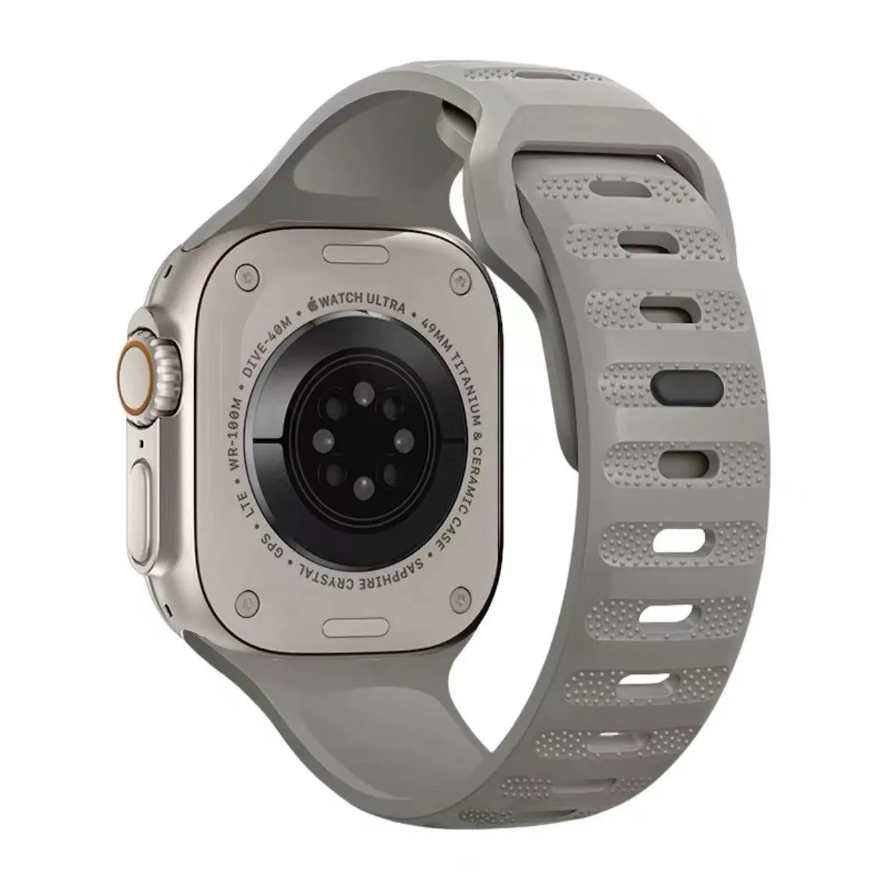 Fluoro rubber Apple Watch replacement strap in multiple colours with T buckle, compatible with Ultra and Series 8 to 1 models.