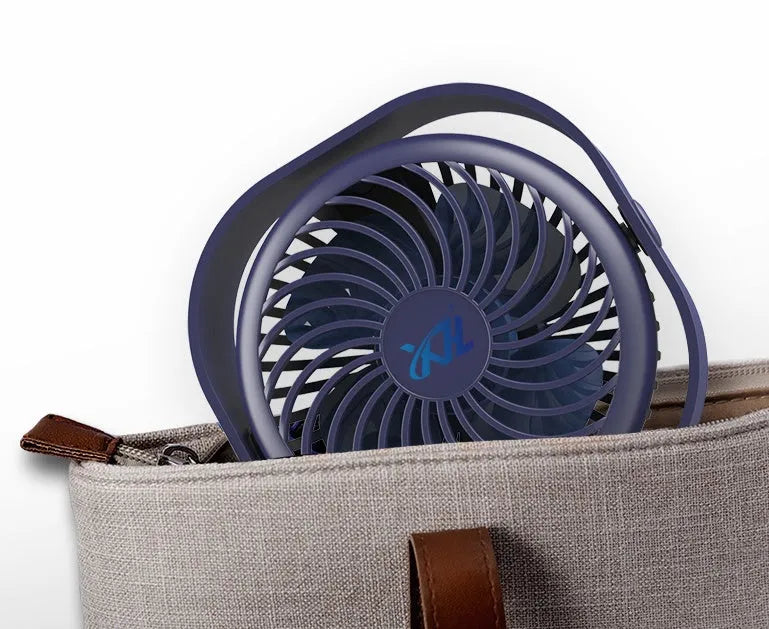 USB charging desk fan with 360-degree rotation in modern alarm clock design