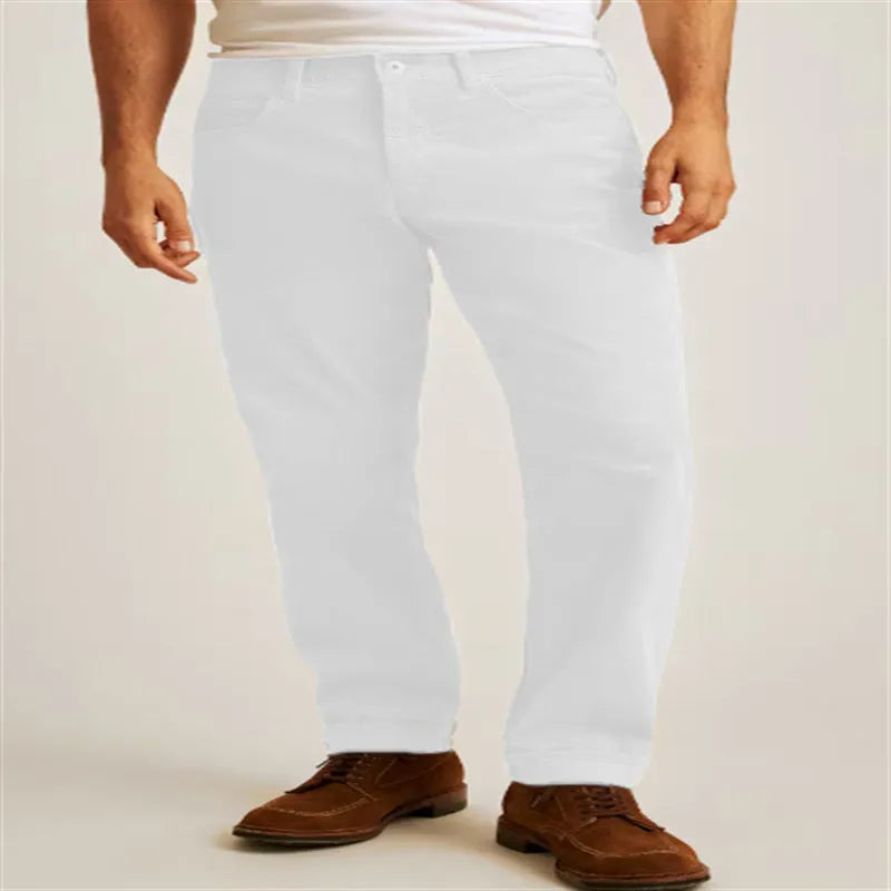 Men's loose fit straight leg corduroy trousers in Army Green colour.