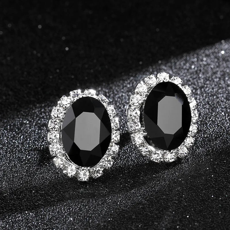 Oval rhinestone women's crystal earrings copper electroplated shiny geometric female jewellery pair