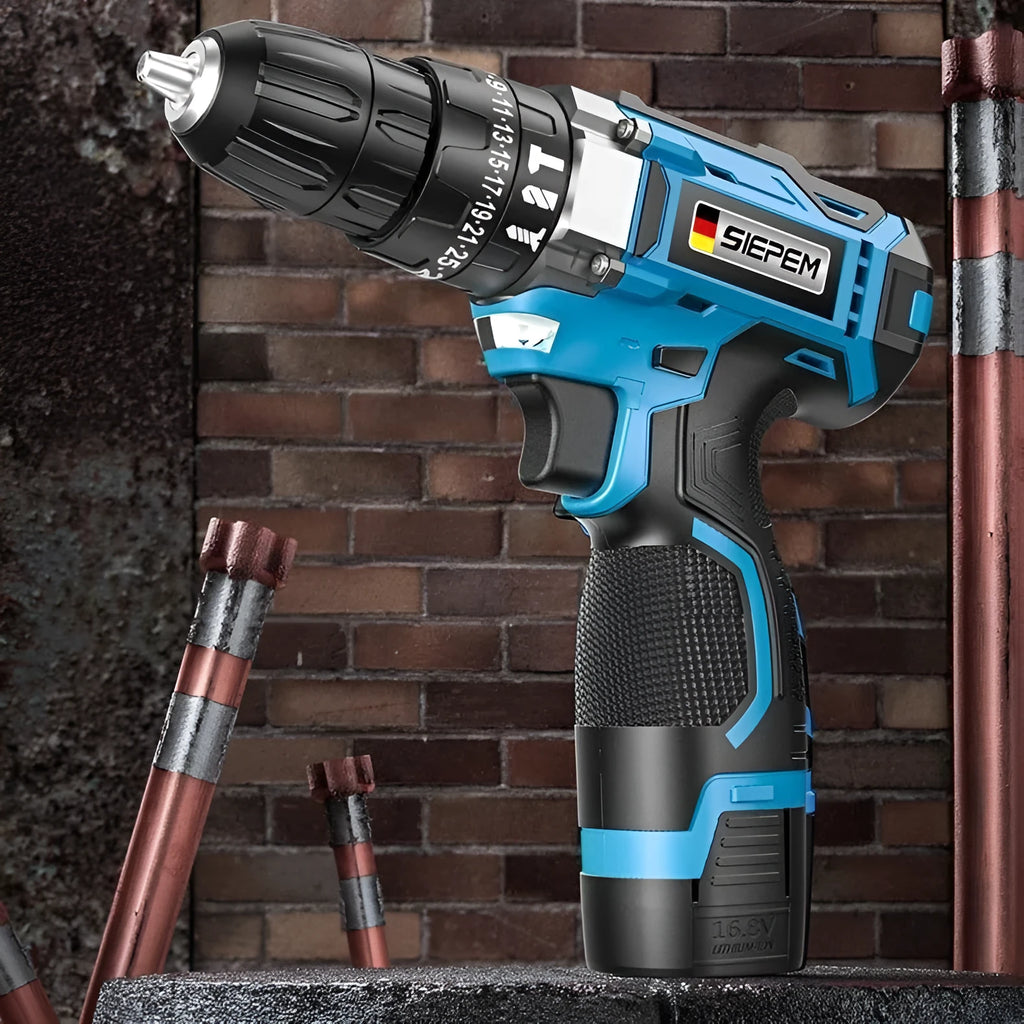 12V two-speed impact pistol drill electric screwdriver set with plastic storage box