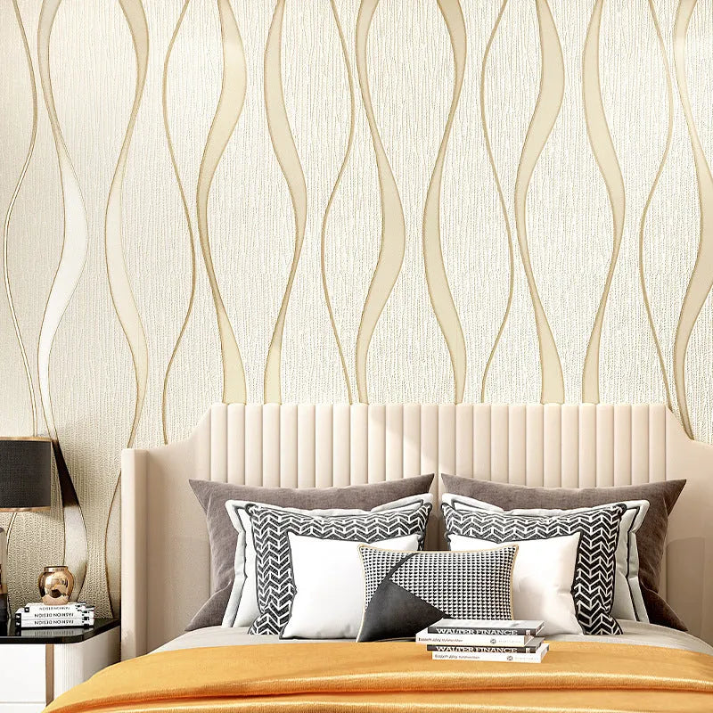 Curve stripe 3D decorative wallpaper roll in upgraded super thick deerskin velvet texture