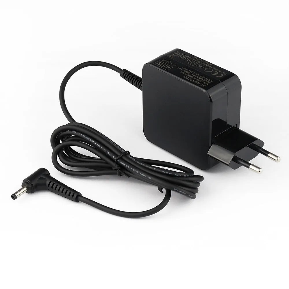 Black 45W laptop power adapter with American standard plug and DC connector