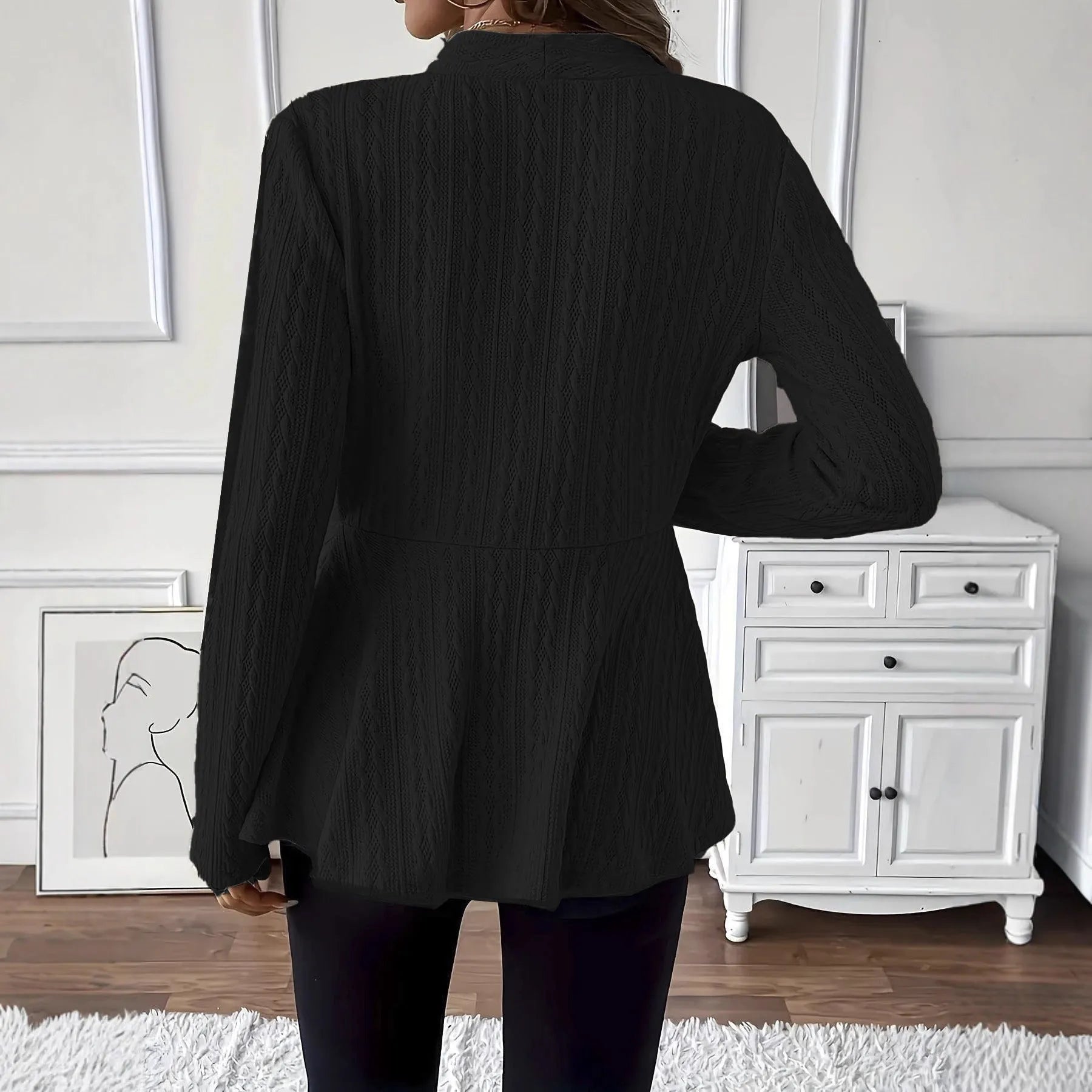 Women's apricot Jacquard pattern cardigan with one button front closure