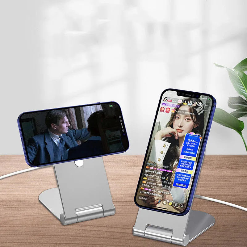 Silver vertical magnetic phone bracket for iPhone 12 with aluminium alloy construction