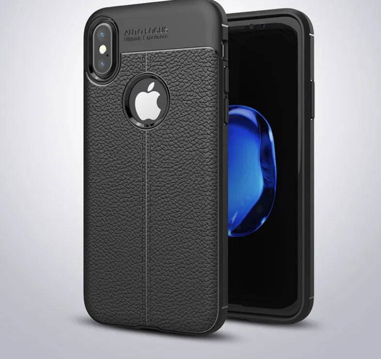 OnePlus 6 5 5T phone case with PU leather back and silicone rubber TPU sides in black colour