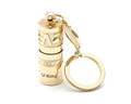 Gold zinc alloy waterproof LED flashlight keychain showing 7cm compact design