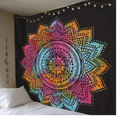 Boho print animal pattern machine-woven tapestry blanket on wall in 150x130cm size