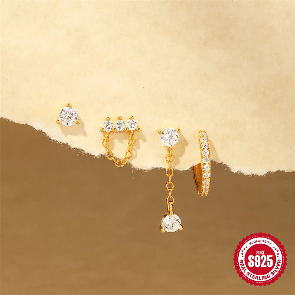 S925 sterling silver geometric clover petal earrings with an electroplated gold finish.