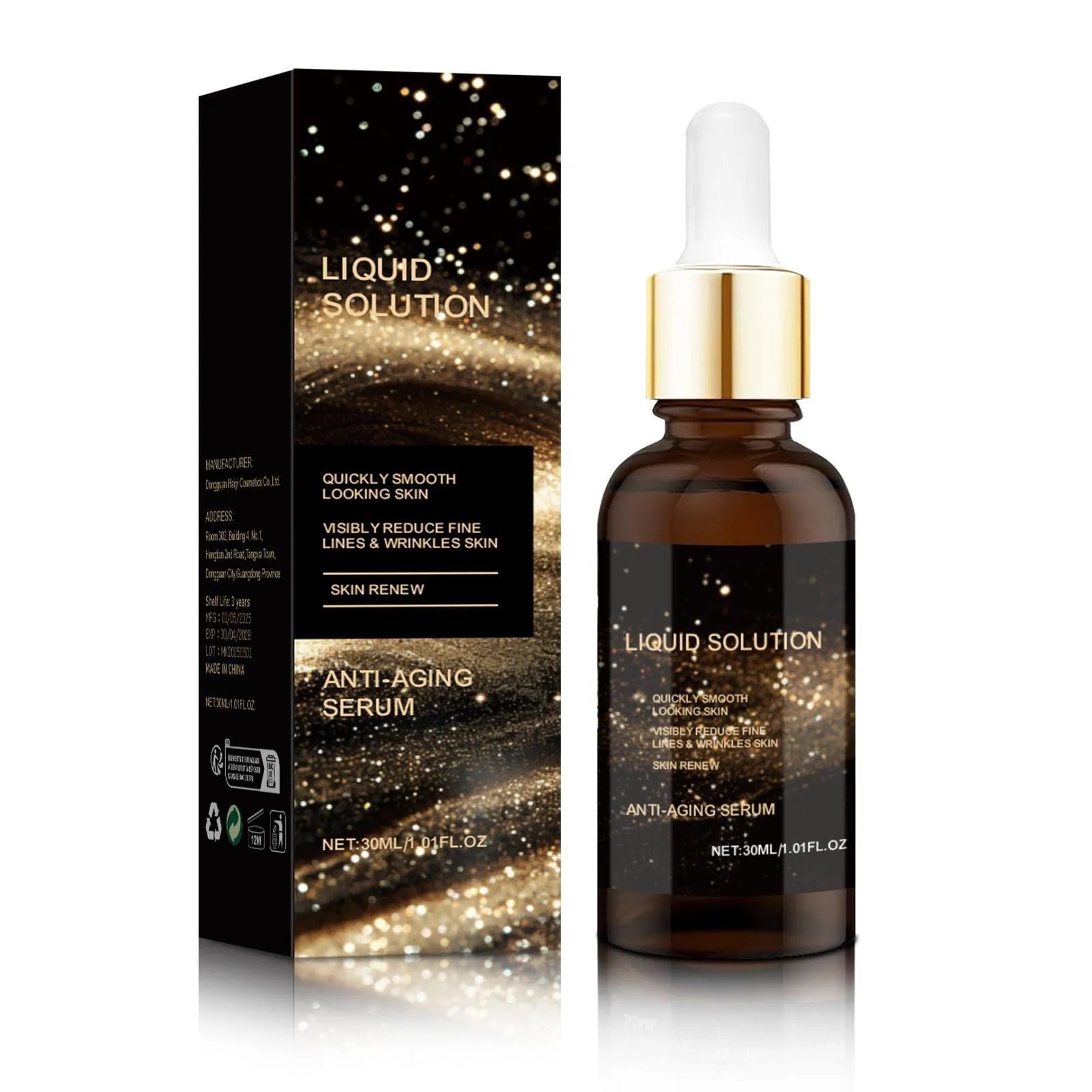30ml facial moisturising liquid bottle with glycerin and hyaluronic acid, 9cm height