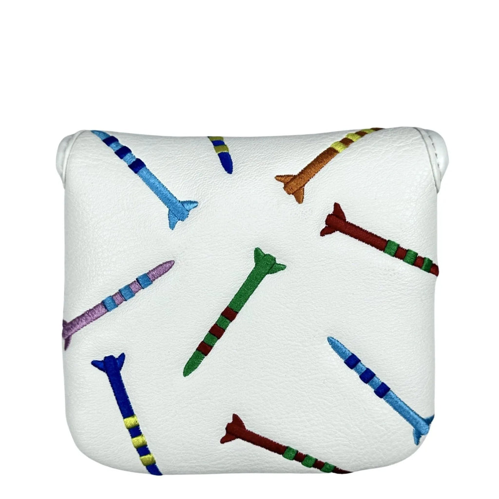 Square golf putter protective sleeve with rocket pattern in black or white PU leather
