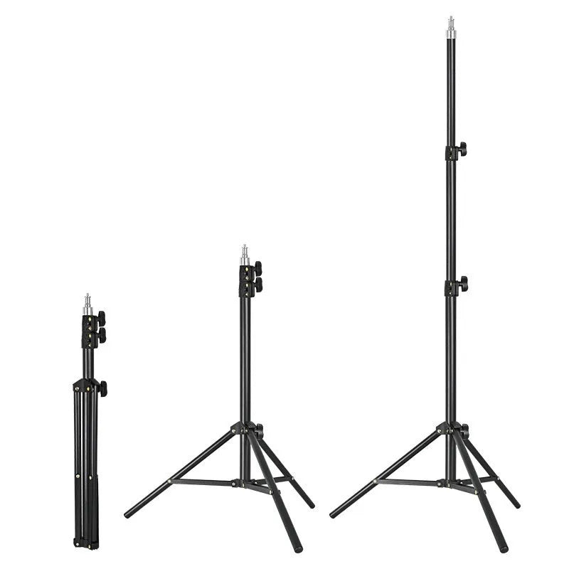 2.1m frosted carbon steel tripod light stand with mobile phone holder on floor