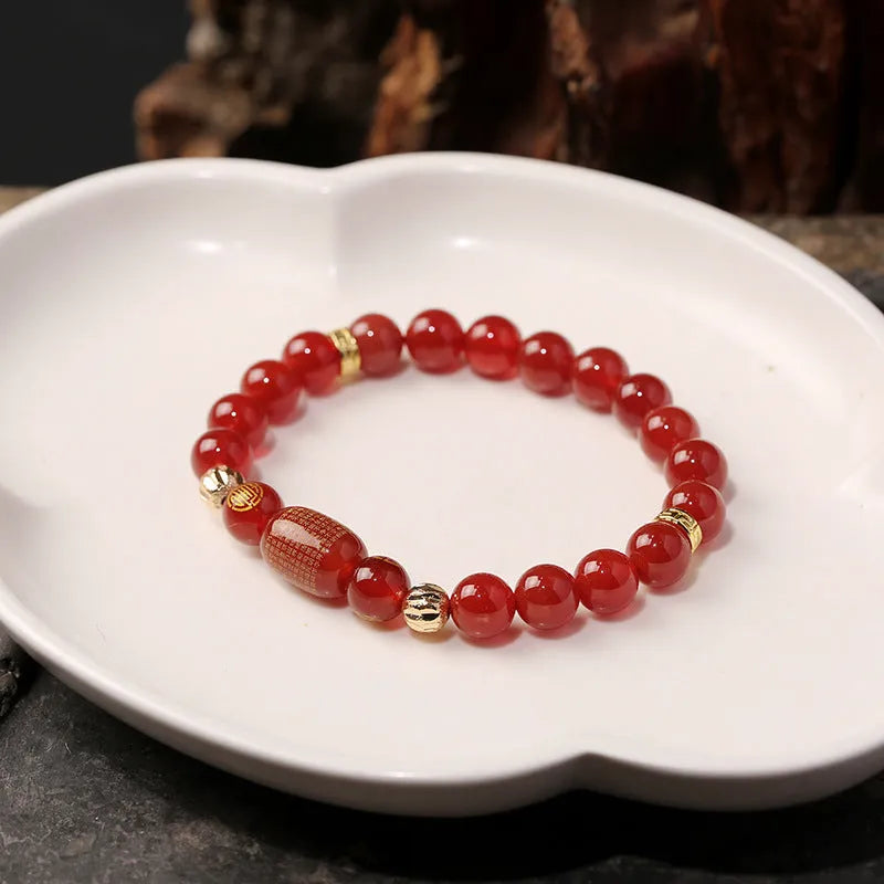 Red agate Guanyin bracelet edge rosary with auspicious patterns on polished agate beads
