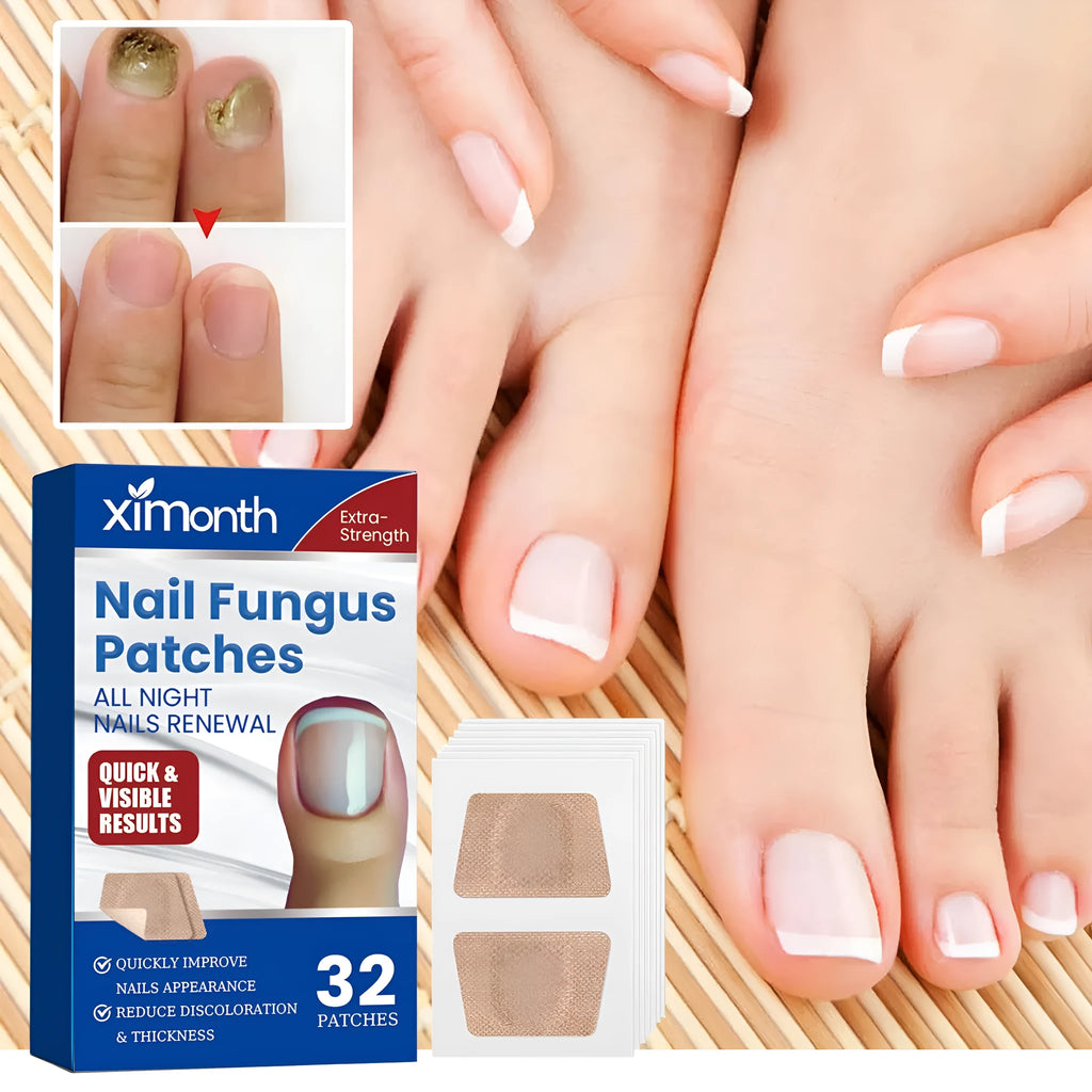 Box of 32 nail nursing adhesive repair bandages showing patch size.