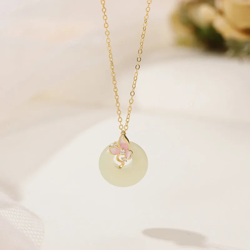 925 silver orchid pendant necklace with peace buckle on O-ring chain, pastoral geometry design