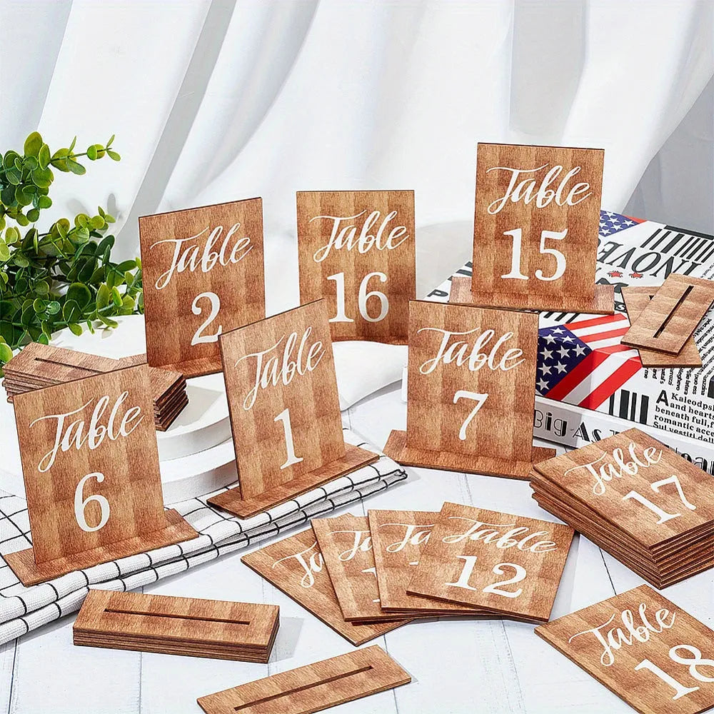 Set of 20 wooden board ornaments in American country style, each 10x7.4 cm, on a wooden surface