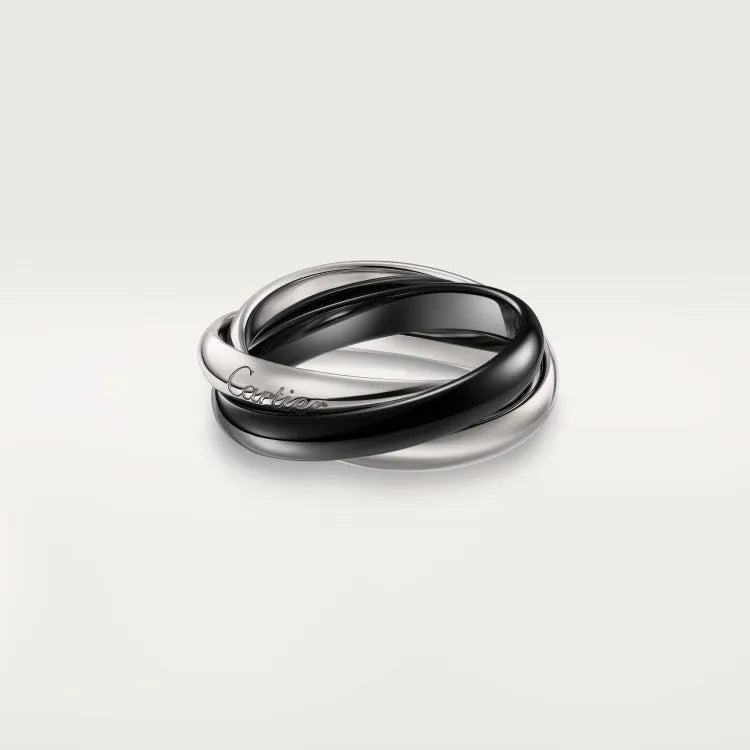 Silver geometric couple rings with diamond or plain options in rose gold and black finishes.