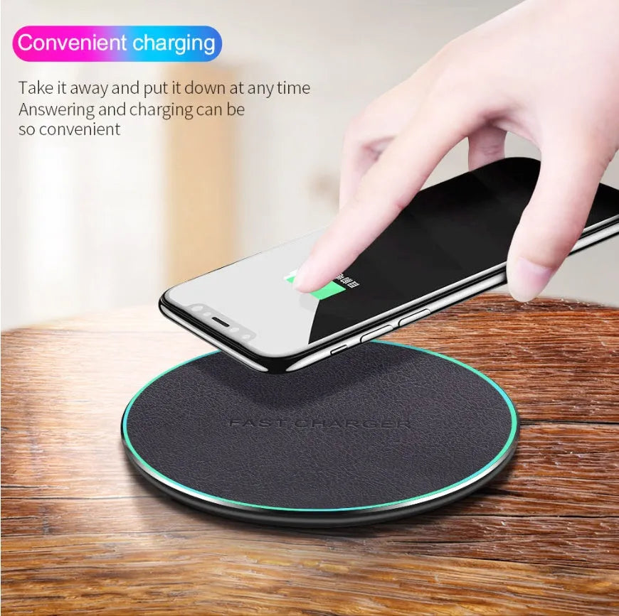 Black Qi wireless charging pad for iPhone 11 with rapid charging capability