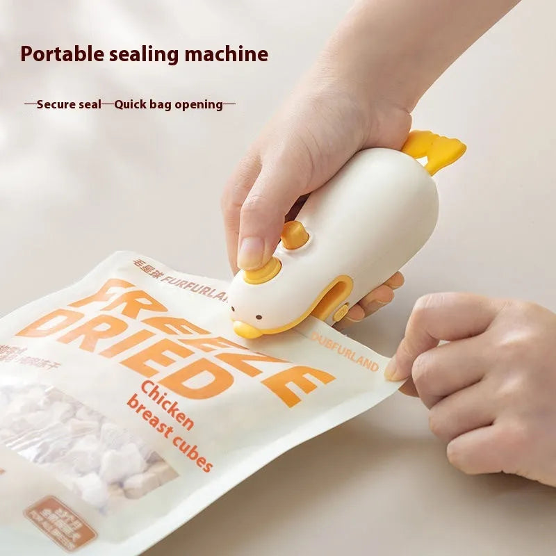Yellow duck rechargeable sealing machine with animal jacquard style and USB charging cable