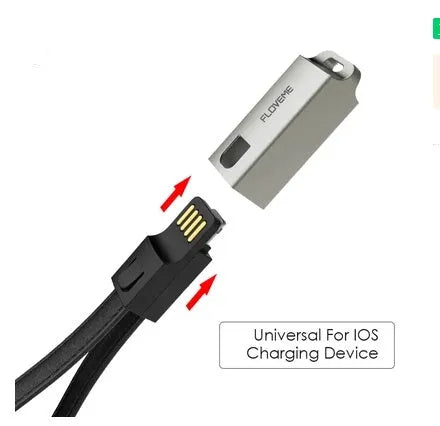 Leather USB charging cable with Lightning connector for iPhone, 20cm length, available in black