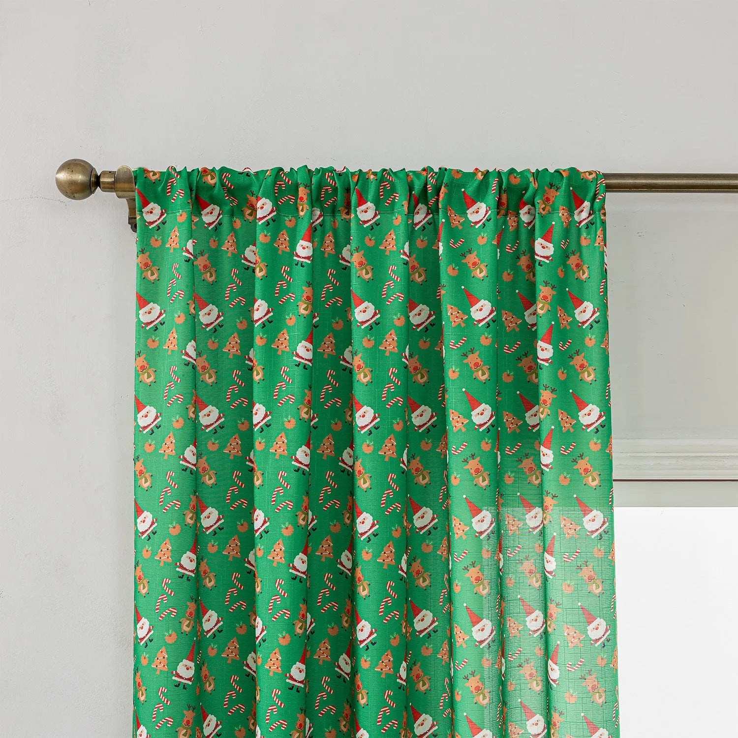 Green Christmas curtain with printed cartoon snowman and angel pattern, American style design