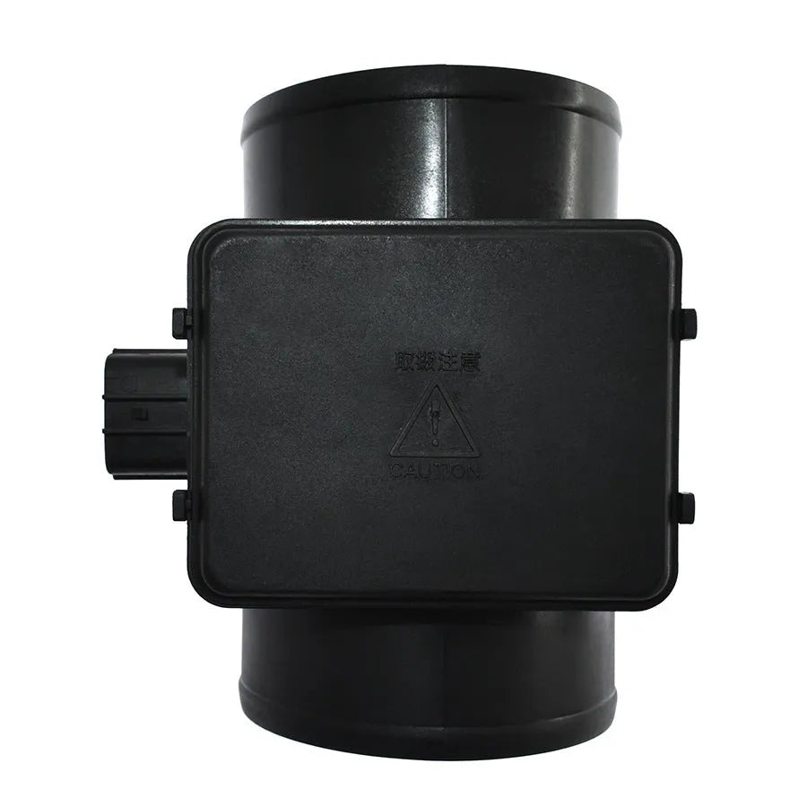 Black plastic standard car air flow meter on a white background